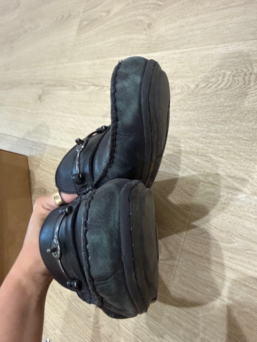 Coach Black Leather Men's Bit-Accent Loafers leather has a lot of scuffs - Picture 7 of 7
